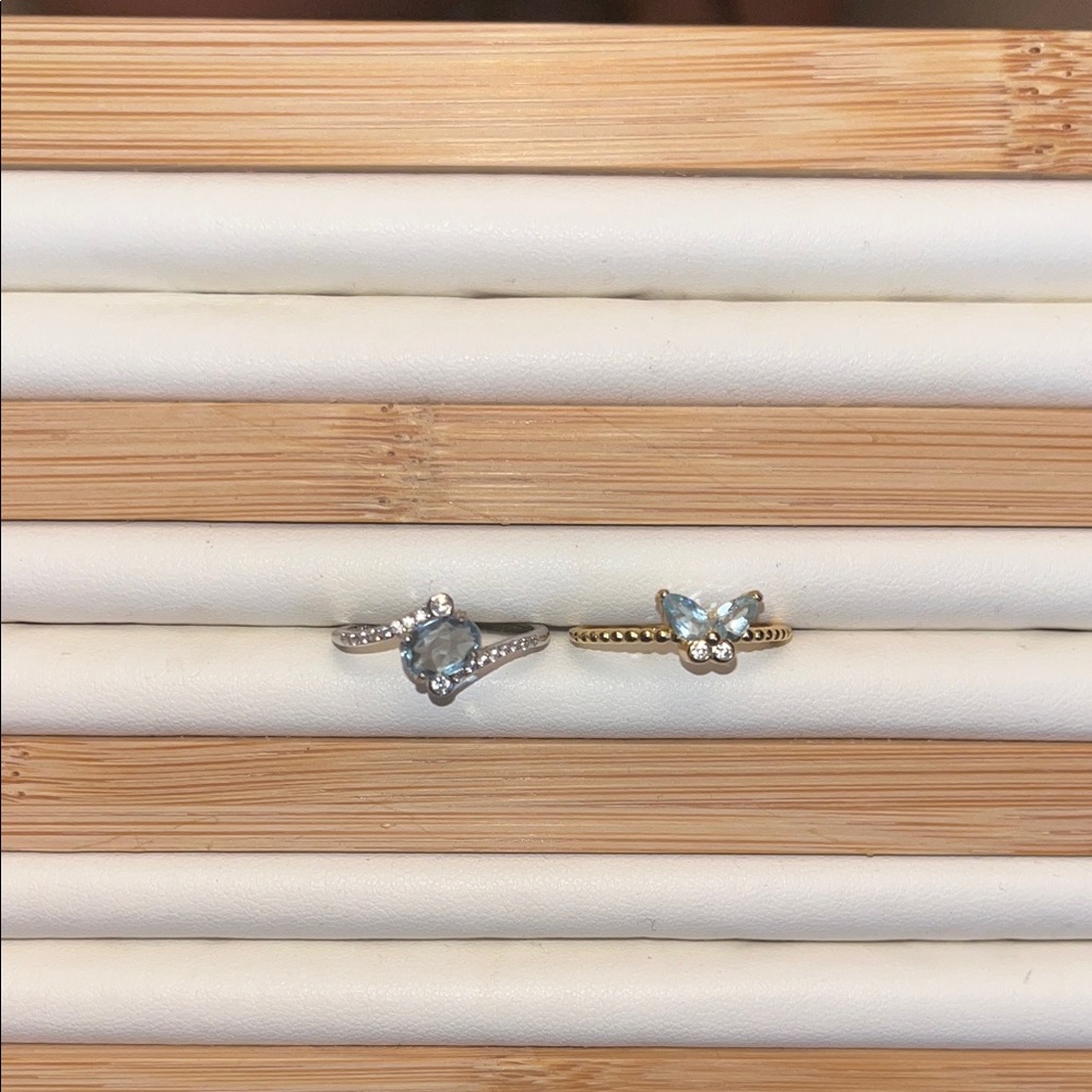 Aquamarine gemstone Silver and Gold Rings